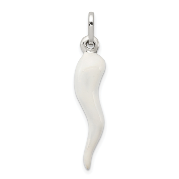Sterling Silver White Enamel Italian Horn Pendant - Picture 1 of 4